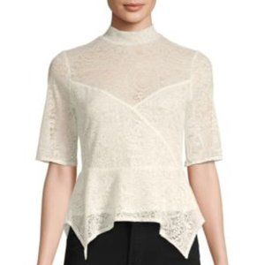 Brand New BCBGMAXAZRIA Womens Ivory Mock Neck Peplum Lace Blouse Top